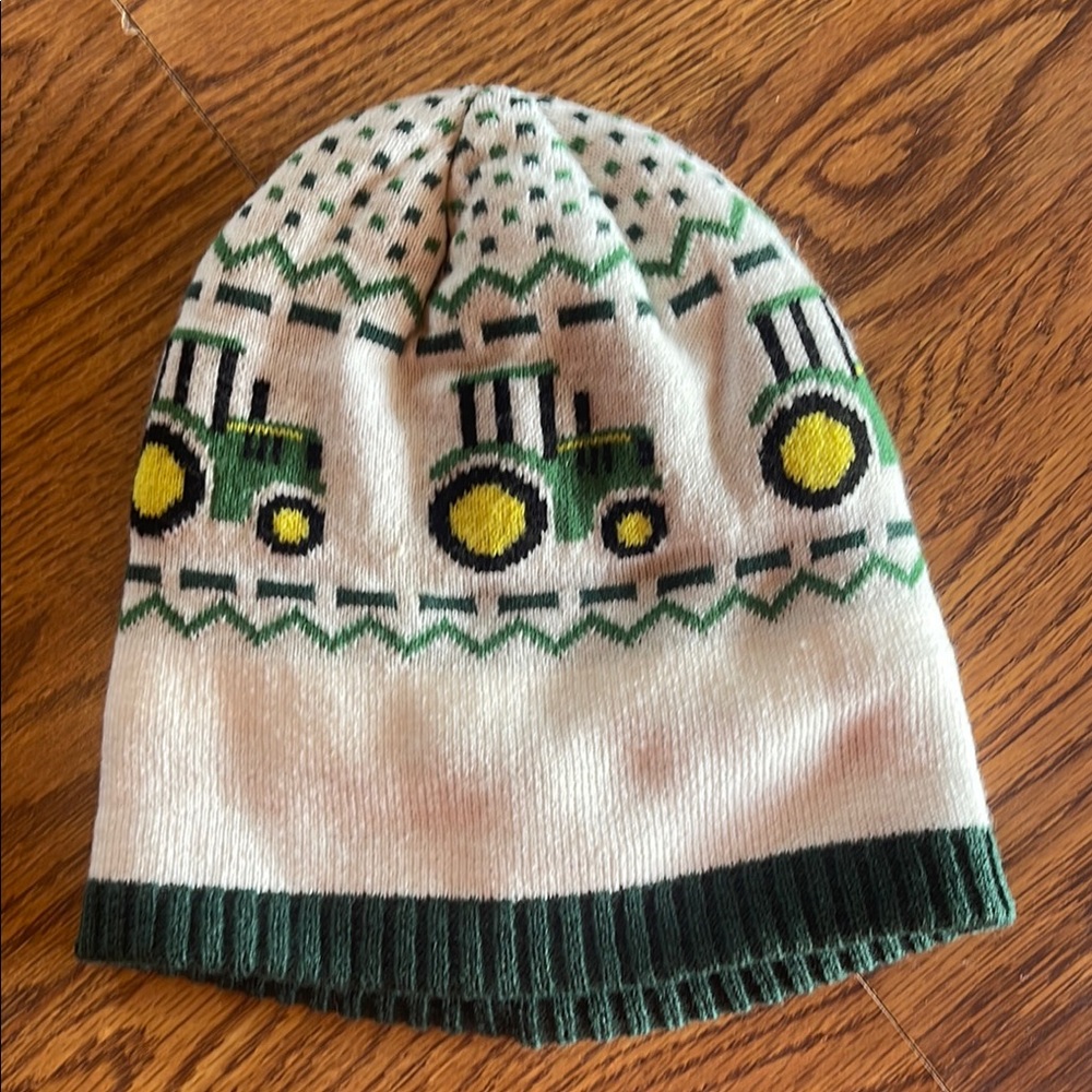 Green and Yellow Tractor Knit Beanie